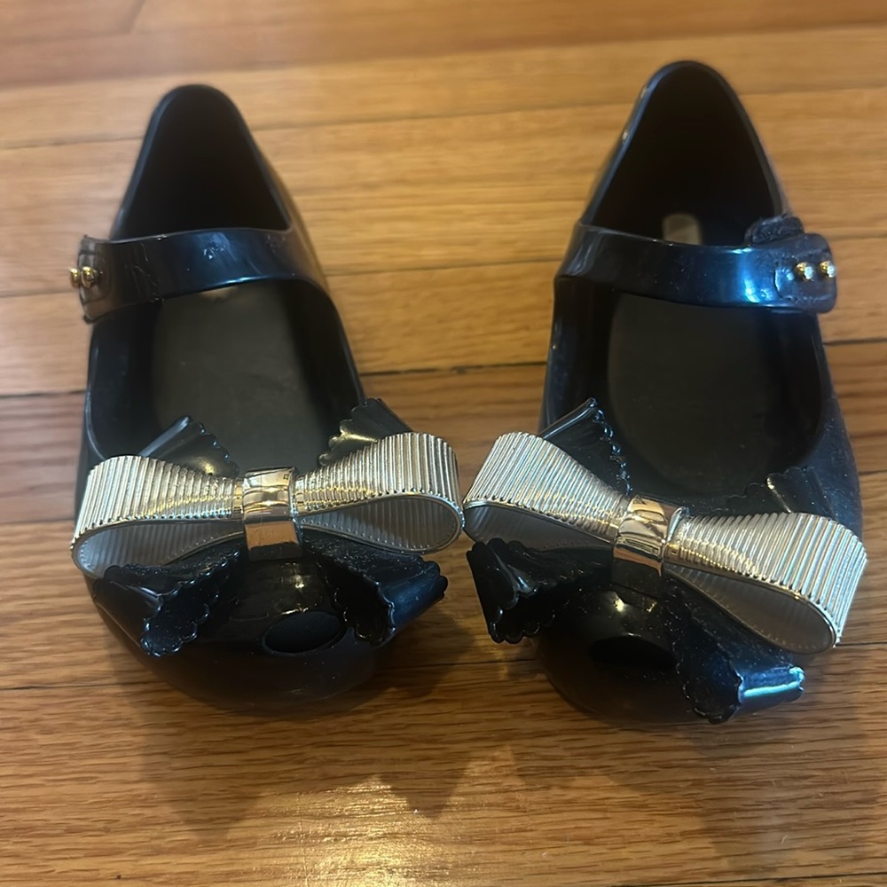 Mini Melissa Girls Shoes Size 10 Toddler Mary Janes Gold Bow